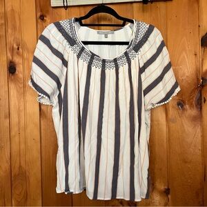 Striped Women's Top with Embroidered Neckline boho